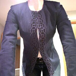 Laundry by Shelli Segal | Navy "Hourglass" Blazer with Geometric Trim